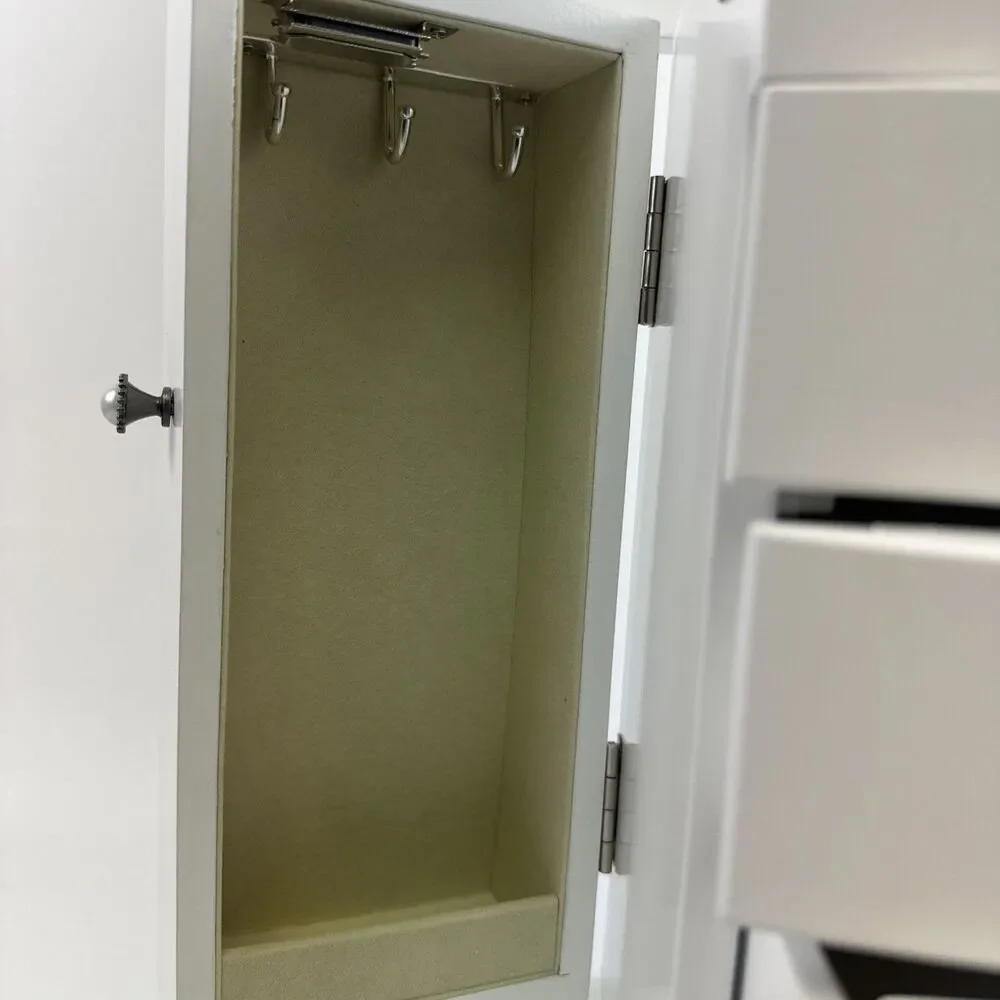 White Solid Wood Jewelry Box Tower Style 4 Drawers Organizer Side Doors Necklace